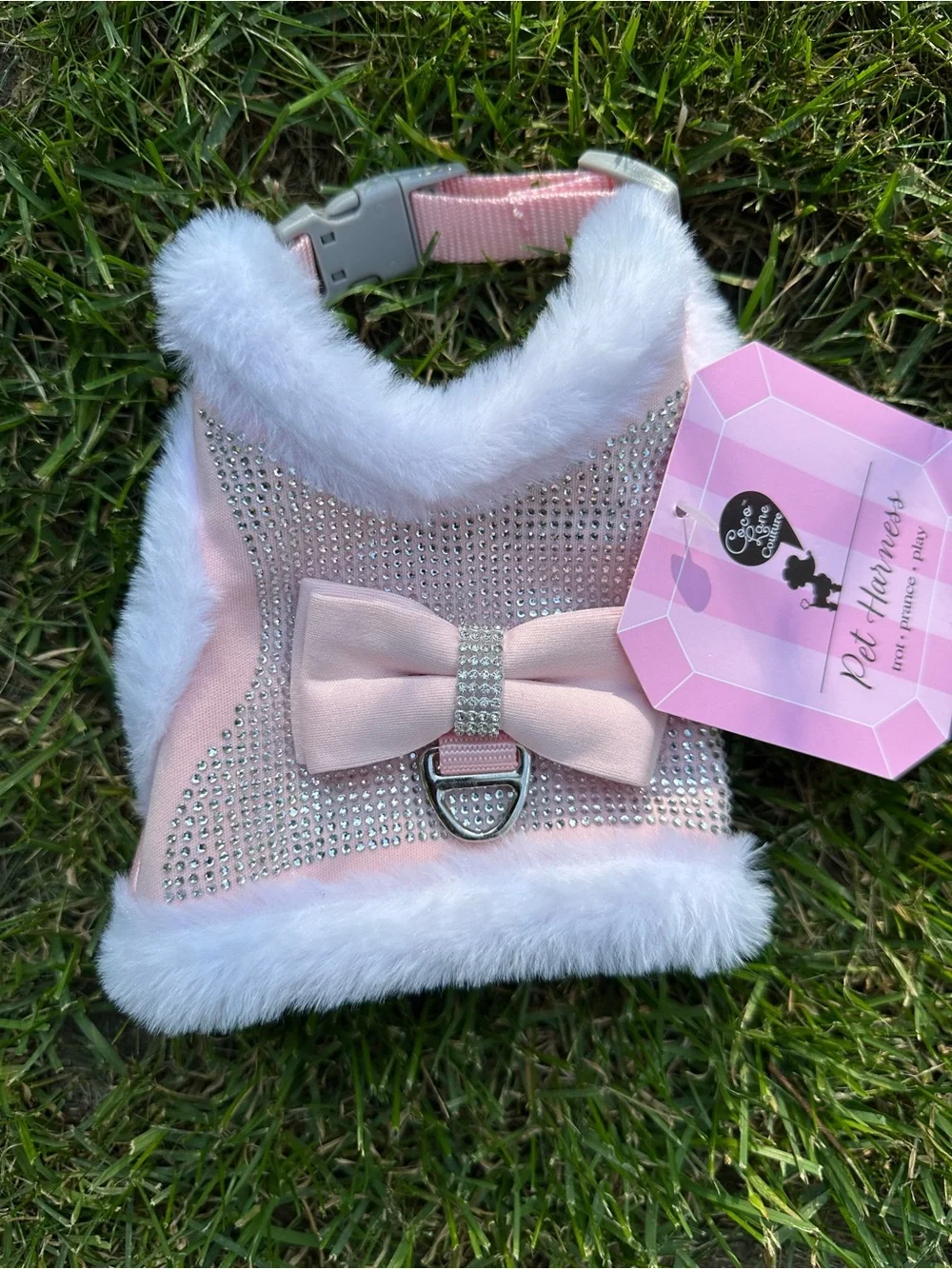 Pet Harness for Kids - Pink Bow Rhinestone Accent